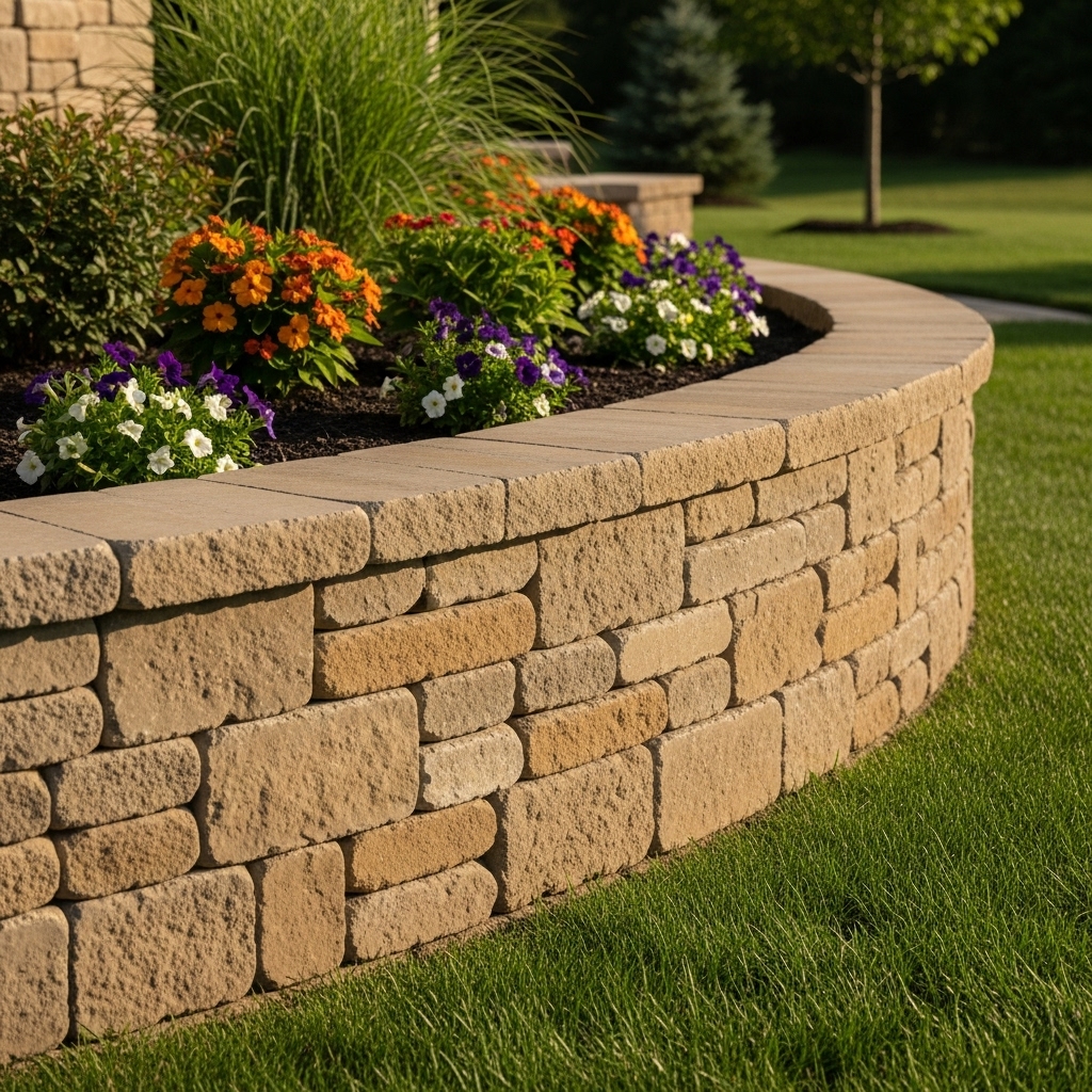 Professional masonry and retaining wall installation showcasing decorative stonework and landscape design